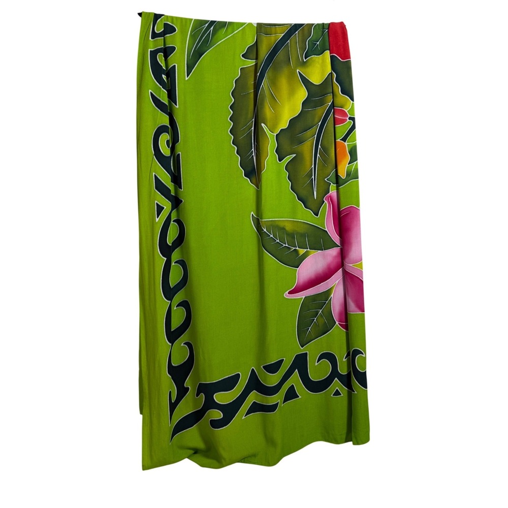 Unbranded Sarong Wrap Womens OS Lime Green Floral Tribal Hand Painted Tropical